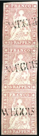 Stamp of Switzerland / Schweiz » Sitzende Helvetia Ungezähnt » 1856-57 Berner Druck (III) 15Rp karmin - Partie von 8 Stück gestempelt, dabei