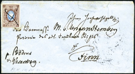 Stamp of Russia » Russia Imperial 1857-58 First Issues Arms 10k brown & blue (St. 1) DORPAT (Estonia): 1858 (Mar 11) Envelope to Finn (