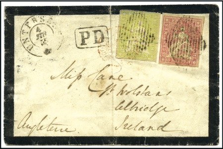 Stamp of Switzerland / Schweiz » Sitzende Helvetia Ungezähnt » Münchner Druck, 1. Auflage 40Rp blassgelbgrün + Münchner Druck III 15Rp karmi