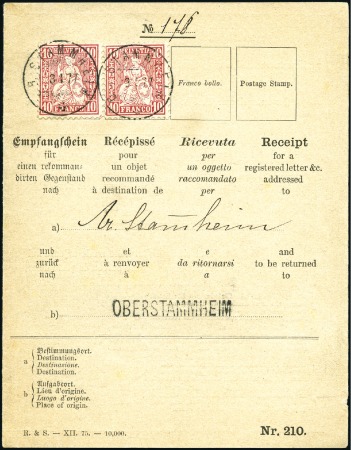 1877 Empfangschein mit Sitzende Helvetia 10C rot (