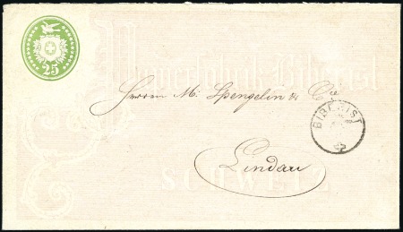 1869 25C grün, Umschlag mit PAPIERFABRIK BIBERIST,
