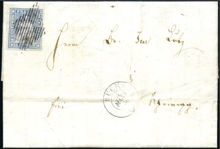 Stamp of Switzerland / Schweiz » Sitzende Helvetia Ungezähnt » 1854-55 Berner Druck (I) 10Rp hellblau auf Faltbrief entwertet mit schwarze