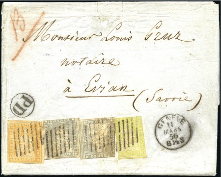 Stamp of Switzerland / Schweiz » Sitzende Helvetia Ungezähnt » 1856-57 Berner Druck (II) 1Fr violettgrau (2) + Münchner Druck I 40Rp blassg