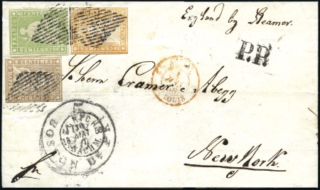 Stamp of Switzerland / Schweiz » Sitzende Helvetia Ungezähnt » 1854-55 Berner Druck (I) 20Rp orange + 5Rp graubraun + Berner Druck II 40Rp