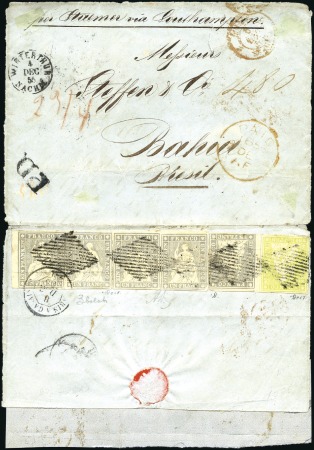 Stamp of Switzerland / Schweiz » Sitzende Helvetia Ungezähnt » 1856-57 Berner Druck (II) 1Fr violettgrau in waagrechtem Eckrandviererstreif