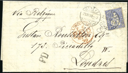 1870 (23 Nov.) 30C ultramarin auf Faltbrief von Ge