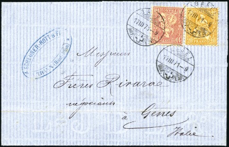 1871 (17. März) 20C orange und 10C rot auf Faltbri