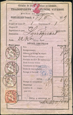 Stamp of Switzerland / Schweiz » Sitzende Helvetia Gezaehnt » Frankaturen 50C lila (3) und 10C rot entwertet LANDQUART 8 IV 79