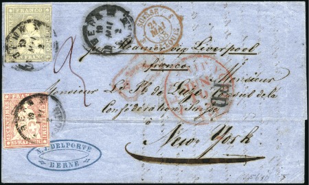 Stamp of Switzerland / Schweiz » Sitzende Helvetia Ungezähnt » 1856-57 Berner Druck (II) 1Fr violettgrau + Berner Druck III 15Rp auf Faltbr