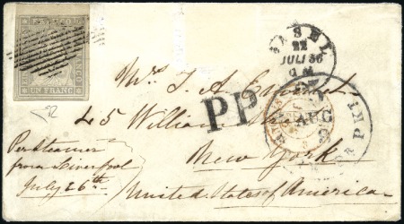 Stamp of Switzerland / Schweiz » Sitzende Helvetia Ungezähnt » 1856-57 Berner Druck (II) 1Fr violettgrau auf kleinem weissen Kuvert, Schnit