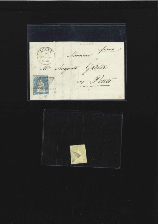 Stamp of Switzerland / Schweiz » Sitzende Helvetia Ungezähnt » Münchner Druck, 1. Auflage 10Rp blau, 40Rp blassgelbgrün - Kleines Lot von 2 