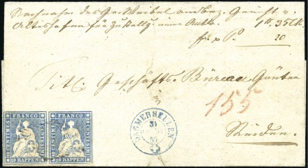 Stamp of Switzerland / Schweiz » Sitzende Helvetia Ungezähnt » Münchner Druck, 2. Auflage 5Rp braun, 10Rp blau - Kleines Lot von loser 5Rp s