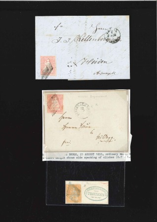 Stamp of Switzerland / Schweiz » Sitzende Helvetia Ungezähnt » 1854-55 Berner Druck (I) 10Rp blau, 15Rp karminrosa, 20Rp orange - Kleines 