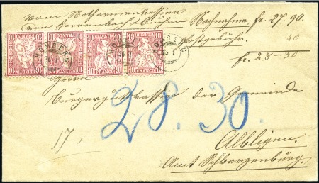 Stamp of Switzerland / Schweiz » Sitzende Helvetia Gezaehnt » Briefmarken 1867-1878 10C rot, zwei Paare entwertet mit Zwergstempel HOM