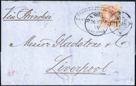 BURMA: 1872 (Dec 23) Wrapper to England with 1868 