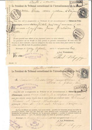 1882-93 40C grau, drei Chargé Vorladungen, je fran