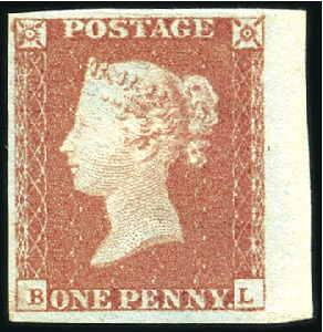 Stamp of Great Britain » 1841 1d Red 1841 1d Red-brown on blued paper, BL, unused right