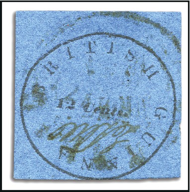 Stamp of British Guiana 1850-51 12 cents black on blue, Townsend Type B, w
