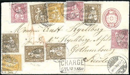 Stamp of Switzerland / Schweiz » Sitzende Helvetia Gezaehnt » Destinationen SCHWEDEN 1868: 5C braun (5), 10C rot (3) und 20C o