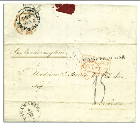 1850 cover to France showing markings of all three