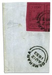 1852 Waterlow 1 cent black on magenta, a huge exam