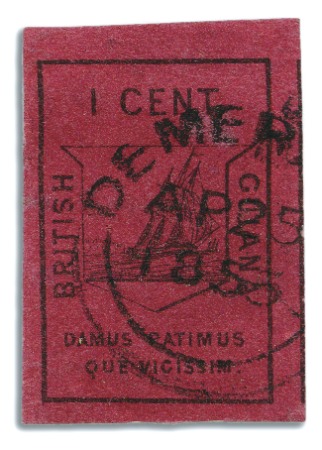 1852 Waterlow 1 cent black on magenta, excellent d