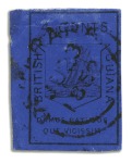 1852 Waterlow 4 cent black on deep blue, marginal 