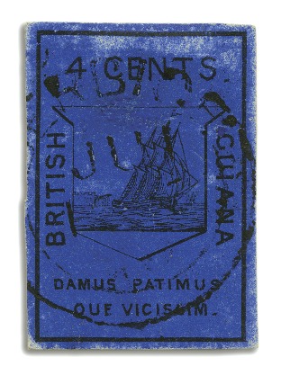 Stamp of British Guiana 1852 Waterlow 4 cent black on deep blue, good marg