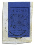 1852 Waterlow 4 cent black on deep blue, sheet mar