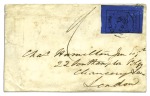 1852 Waterlow 4 cent black on deep blue, from the 