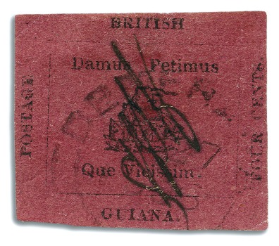 Stamp of British Guiana 1856 Provisional 4 cents black on rose-carmine, Ty