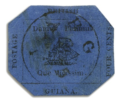 1856 Provisional 4 cents black on blue glazed surf