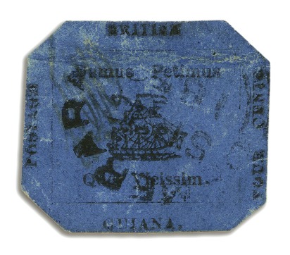 1856 Provisional 4 cents black on blue glazed surf