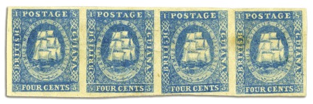 Stamp of British Guiana 1853-55 Waterlow lithographed 4 cents blue, the re