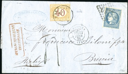Stamp of France 1871 Lettre de Marseille pour l'Italie insuffisamm
