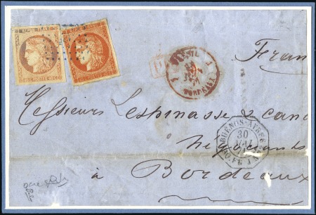 Stamp of France 1871 Deux nuances du 40c Bordeaux obl. Ancre en bl
