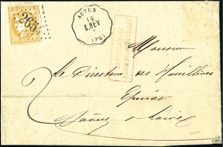 Stamp of France 1870 10c Bordeaux Report 2, belles marges, obl. GC