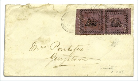 Stamp of British Guiana 1882 Typeset Ship issue, 1 cent on magenta, horizo