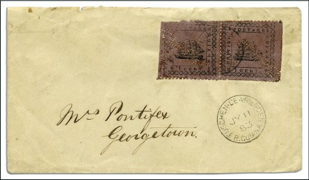 Stamp of British Guiana 1882 Typeset Ship issue, 1 cent on magenta, horizo