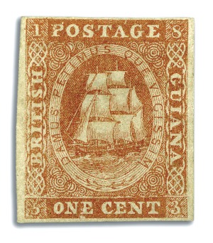 Stamp of British Guiana 1853-59 Waterlow lithographed 1 cent second stone 