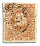 1853-59 Waterlow lithographed 1 cent second stone 
