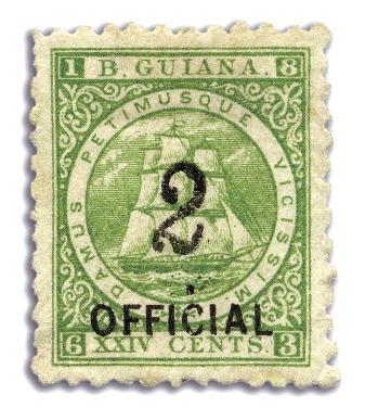 1881 2 cent on 24 cent green (SG O5) with missing 