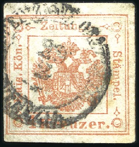 Stamp of Italian States » Lombardy Venetia Newspaper Tax Stamps 1858 4Kr red, type I, used with newspaper cancella