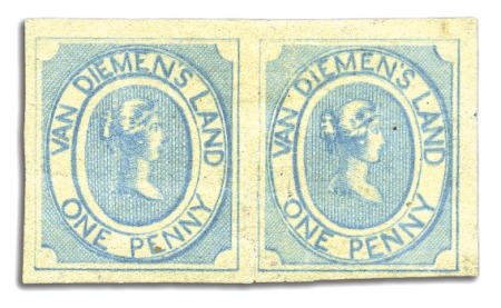 1853 1d Pale "milky" blue unused pair, early impre