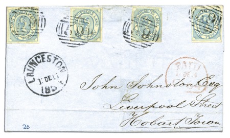Stamp of Australia » Tasmania 1854 (Dec 13) Wrapper from Launceston to Hobart wi