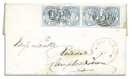 Stamp of Australia » Tasmania 1855 (Jul 8) Entire with delightful engraved lette