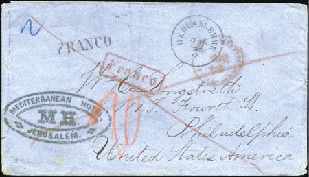 Stamp of Israel » Israel - Forerunners - Austrian Offices 1868 (ca.) Gorgeous stampless cover to USA from Je