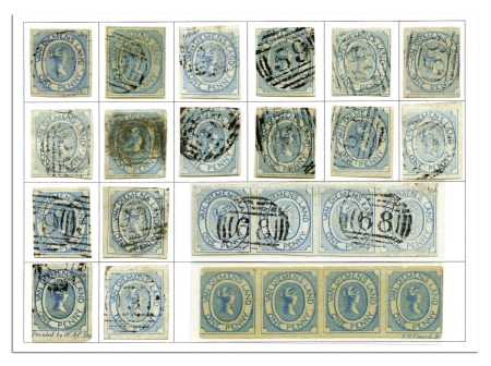 Stamp of Australia » Tasmania 1853 1d Blue sheet reconstruction of 24 incl. pos.
