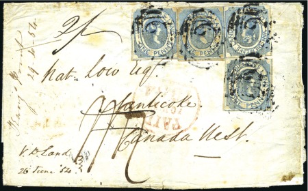 Stamp of Australia » Tasmania 1854 (Jun 29) Wrapper from Kangaroo Point to CANAD