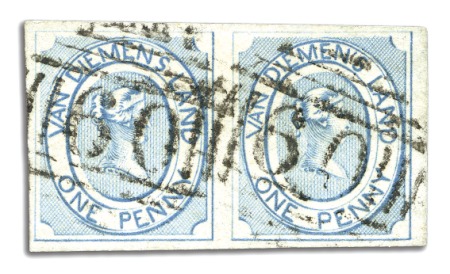 1853 1d Blue used pair, intermediate impression, t